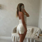 “Crystal” sequin halterneck short set