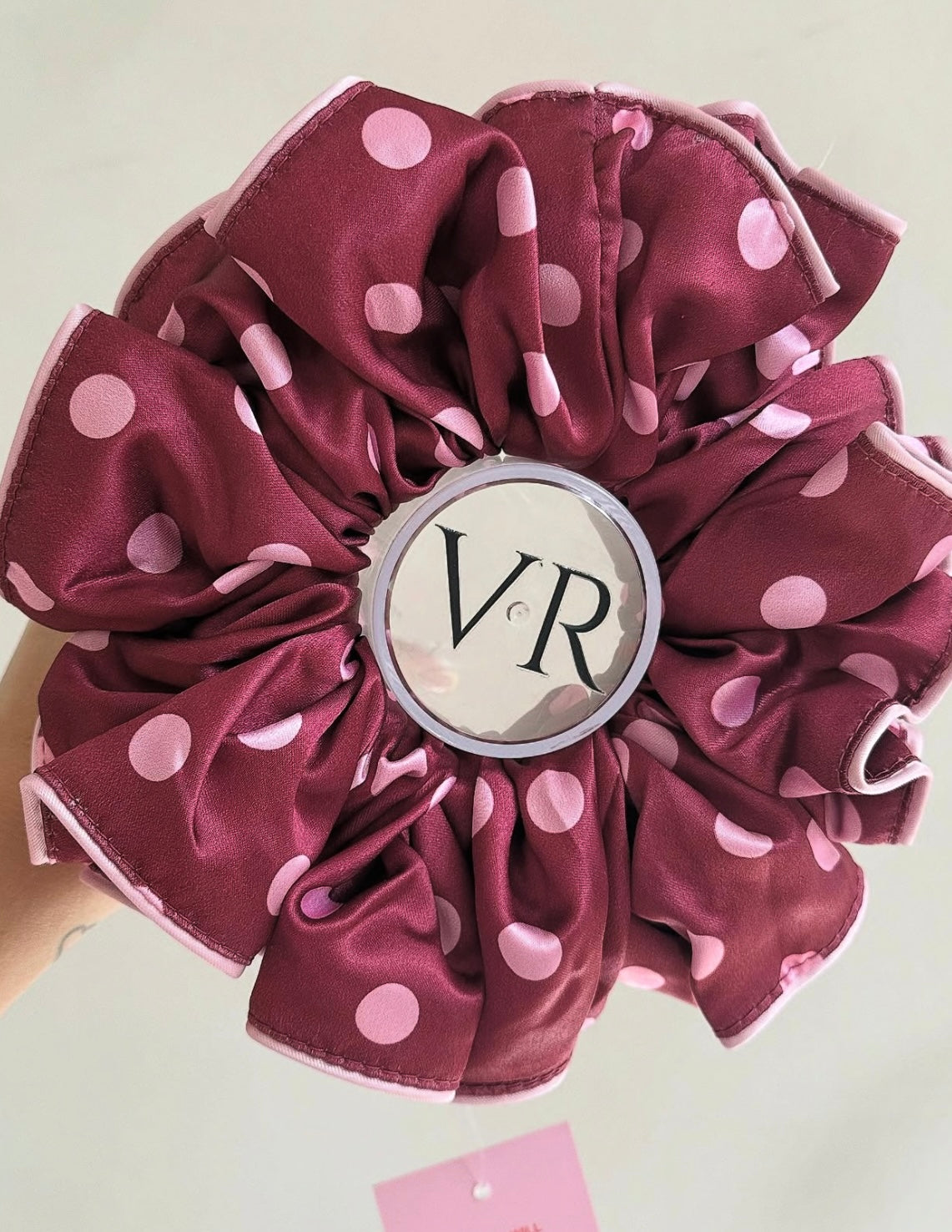 Burgandy/ pink polkadot XXL VR SCRUNCHIE
