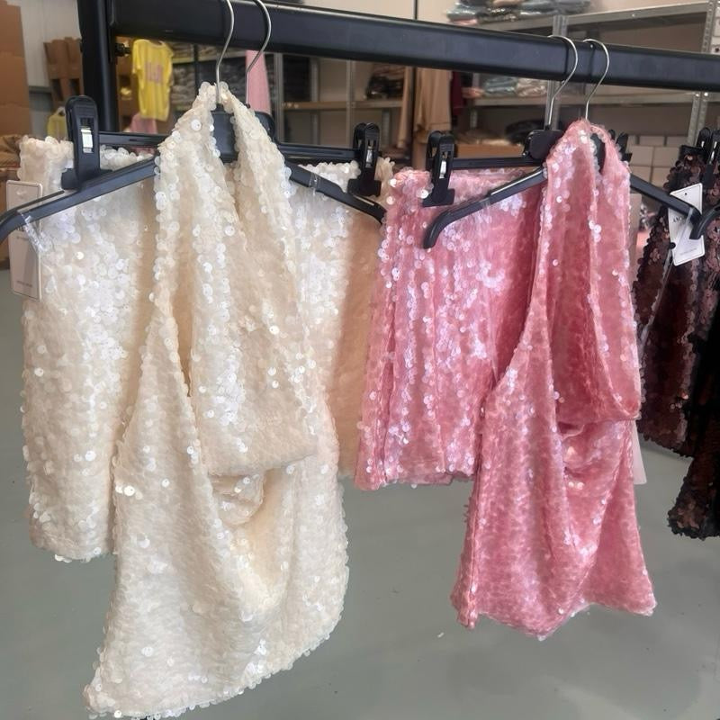 “Crystal” sequin halterneck short set