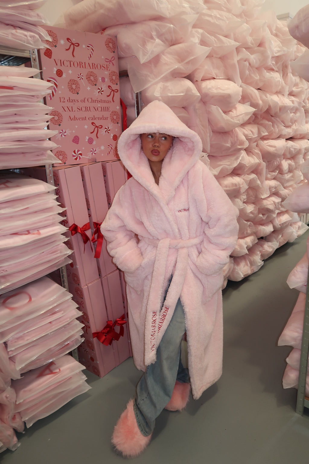 VICTORIARROSE Limited Edition Luxurious Pink Hooded Dressing Gown - Perfect for Cozy Nights and Special Occasions PRE ORDER