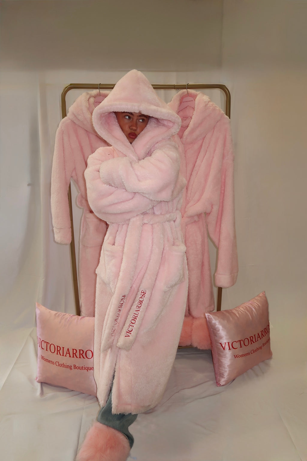 VICTORIARROSE Limited Edition Luxurious Pink Hooded Dressing Gown - Perfect for Cozy Nights and Special Occasions PRE ORDER