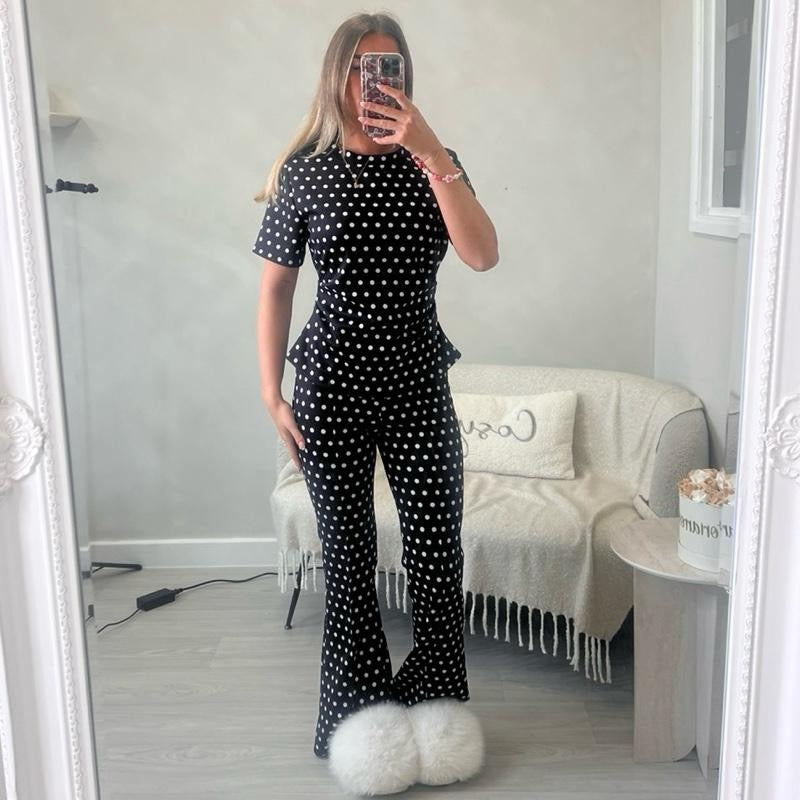 ‘Gemma’ Polkadot Sinch Waist Trouser Set in Multiple Colors for Stylish Comfort