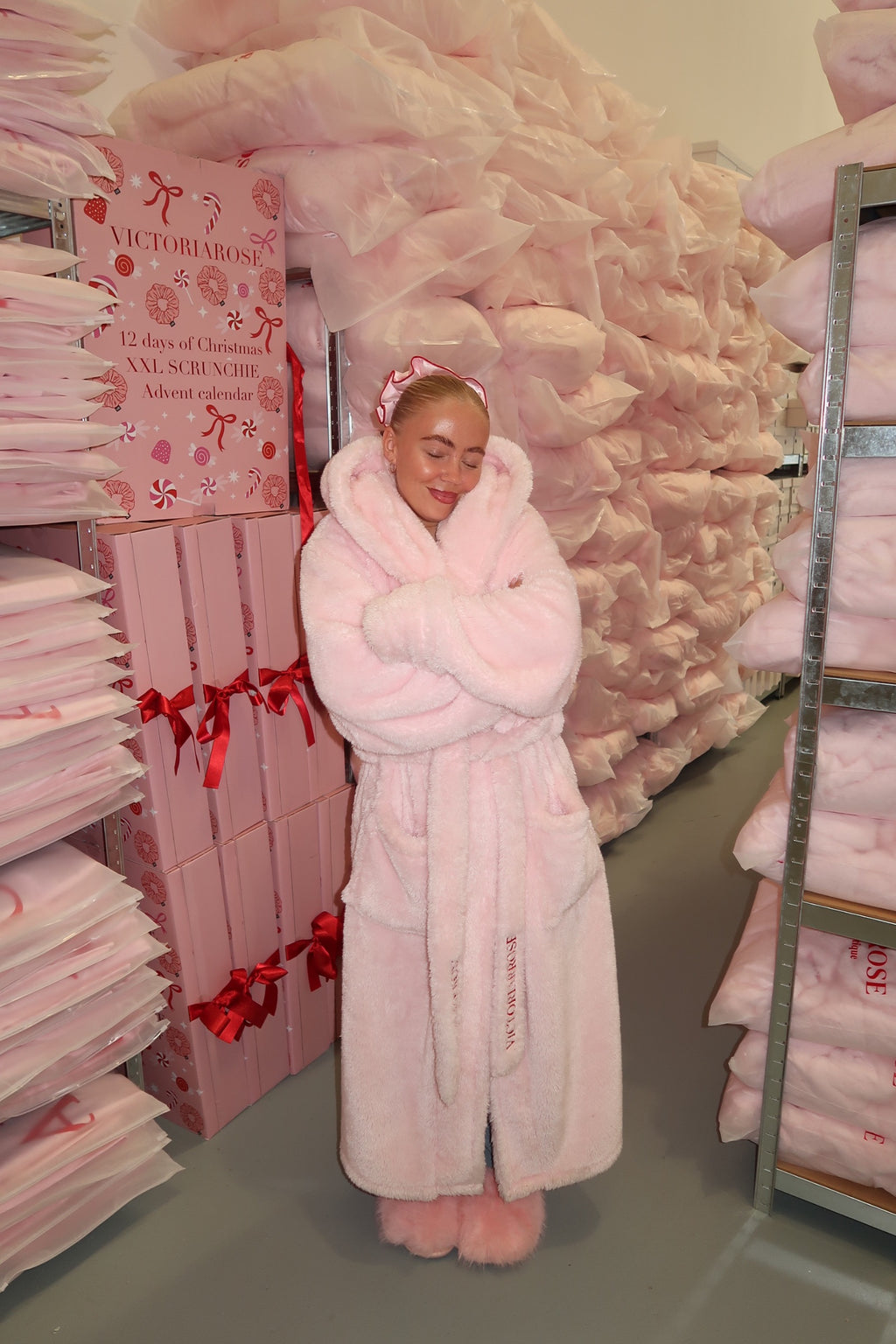 VICTORIARROSE Limited Edition Luxurious Pink Hooded Dressing Gown - Perfect for Cozy Nights and Special Occasions PRE ORDER