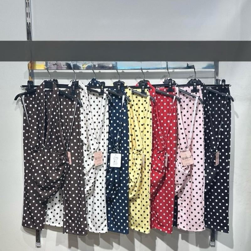 ‘Ava’ Polkadot Capri Pant Set - Stylish Halter Neck Top & Capri Bottoms