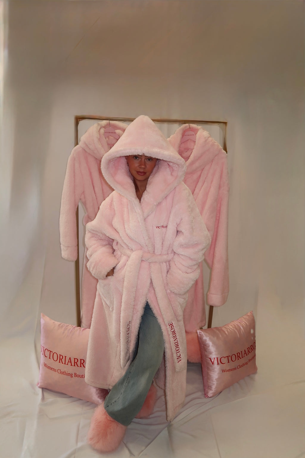 VICTORIARROSE Limited Edition Luxurious Pink Hooded Dressing Gown - Perfect for Cozy Nights and Special Occasions PRE ORDER