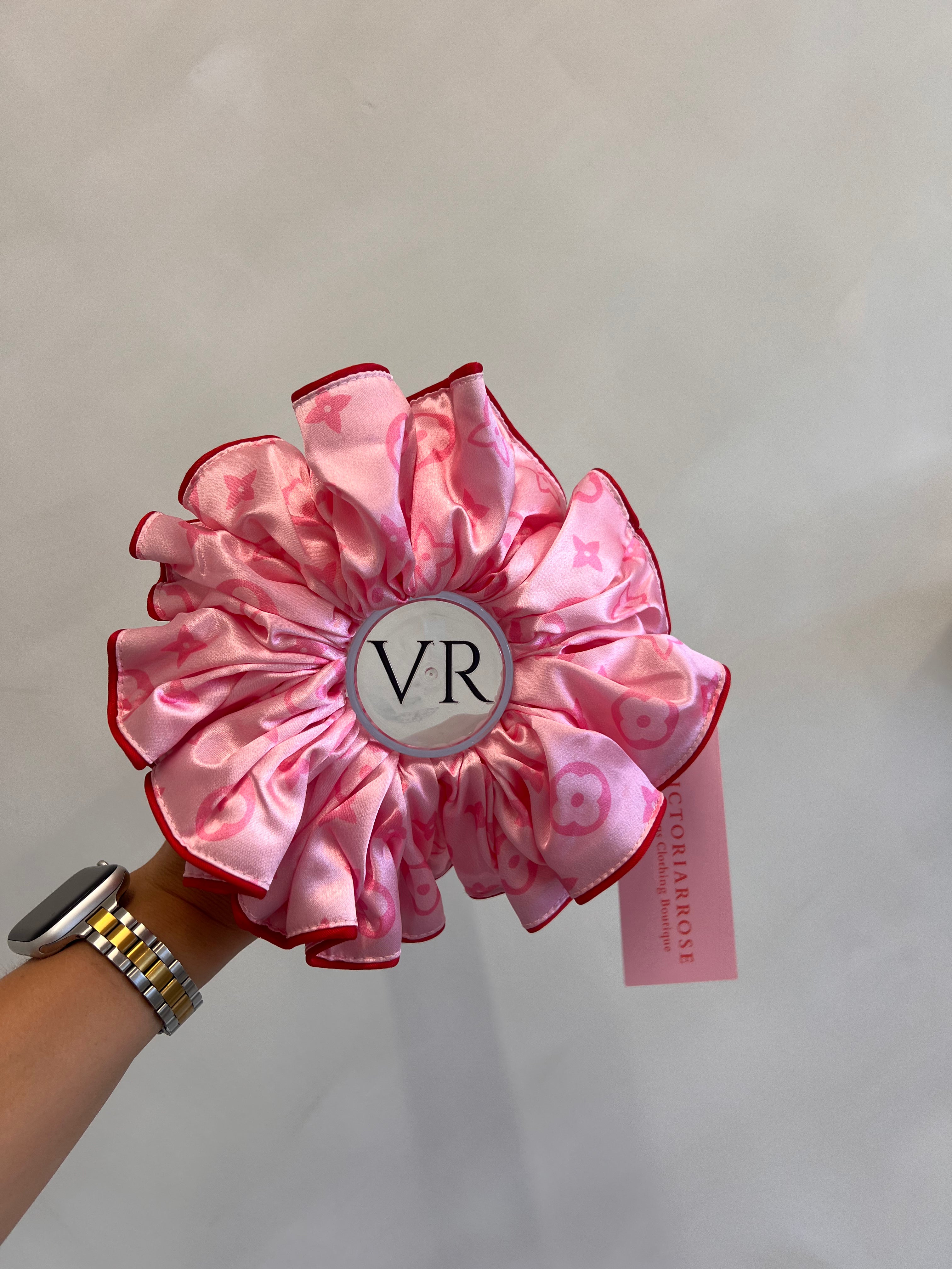 Limited addition Red Piping pink print VR XXL satin scrunchie