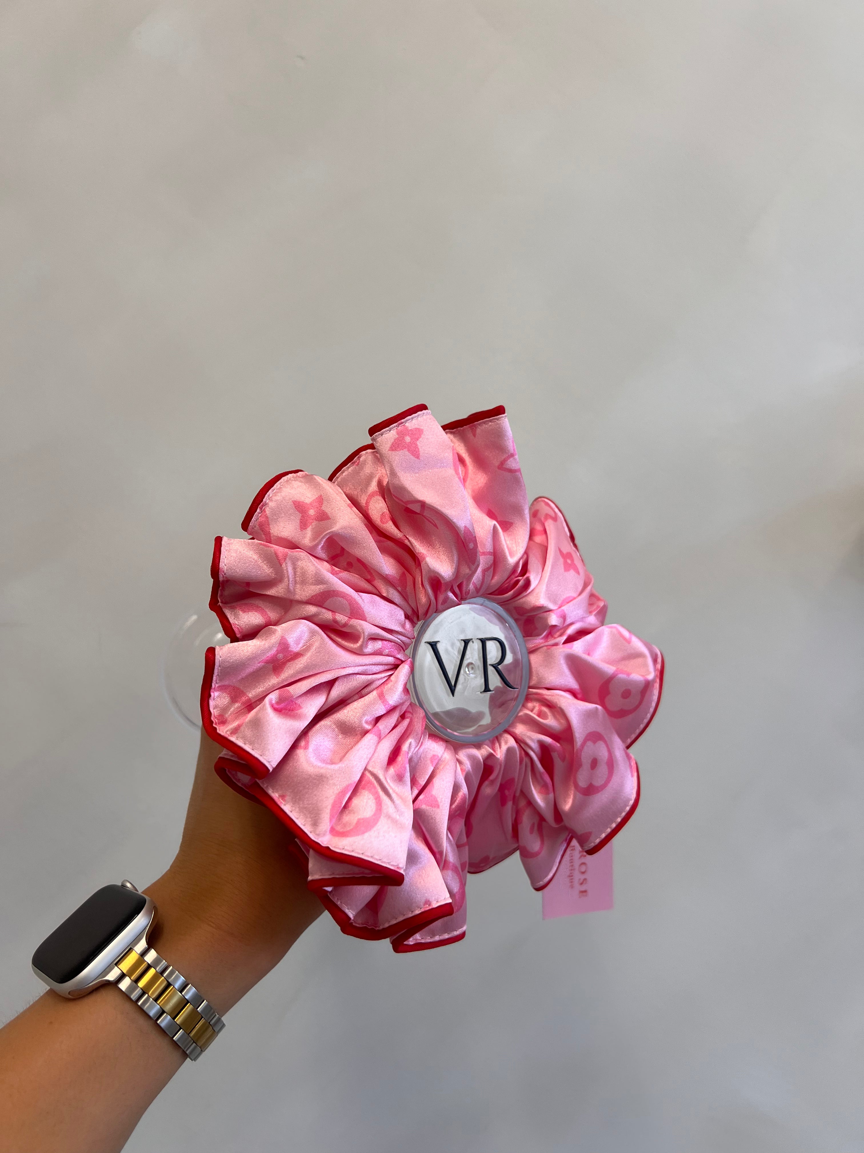 Limited addition Red Piping pink print VR XXL satin scrunchie