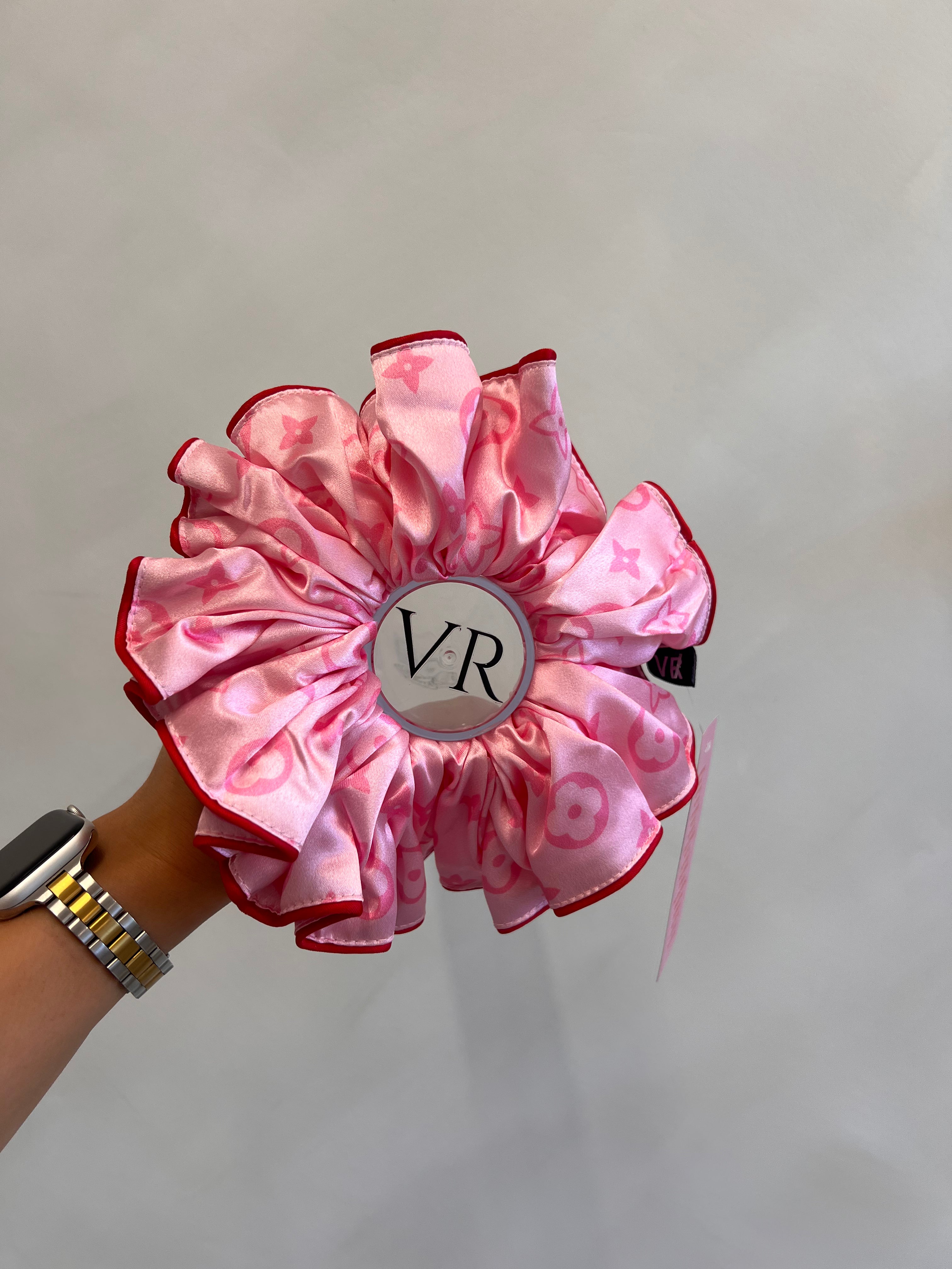 Limited addition Red Piping pink print VR XXL satin scrunchie
