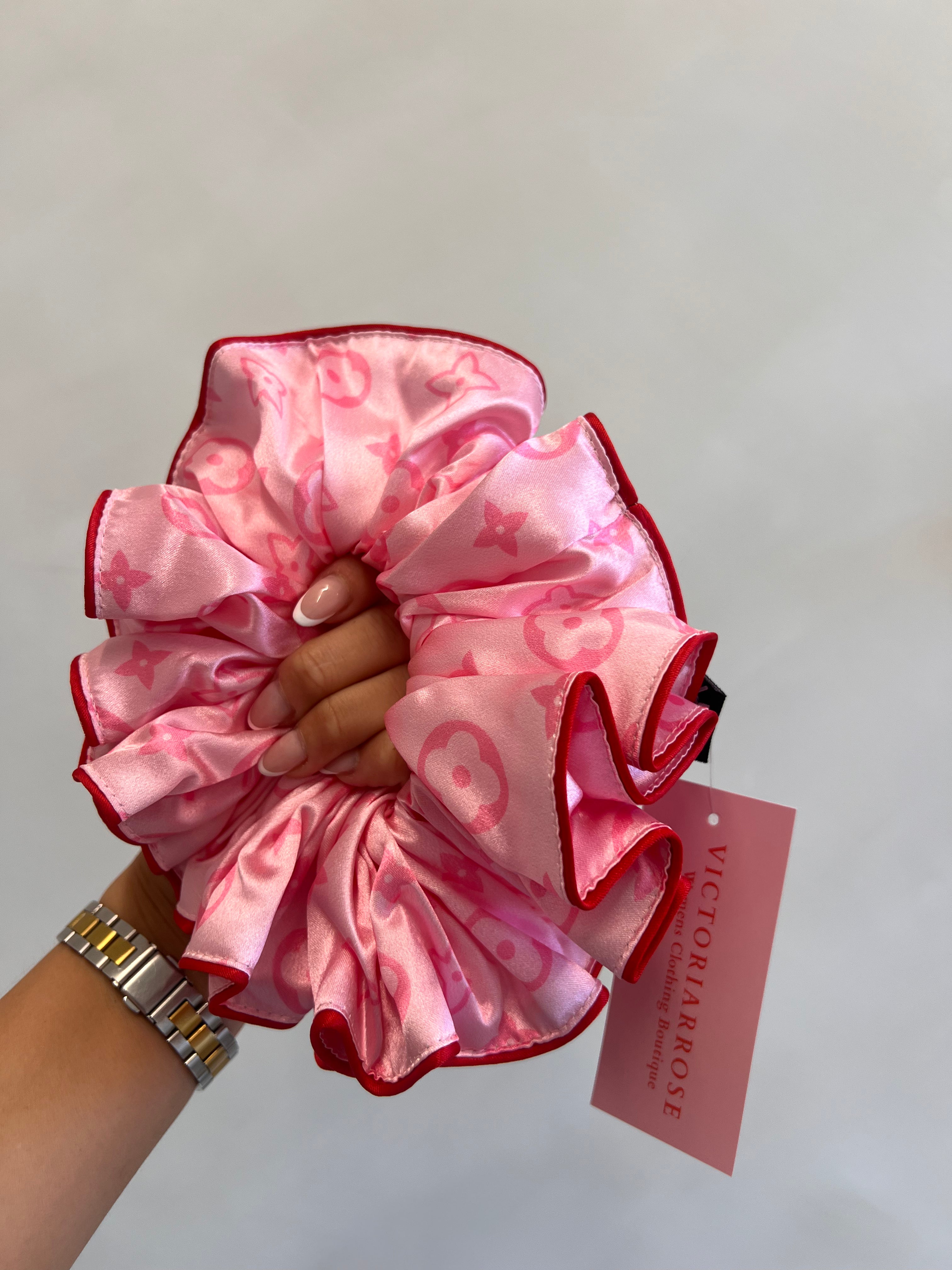 Limited addition Red Piping pink print VR XXL satin scrunchie