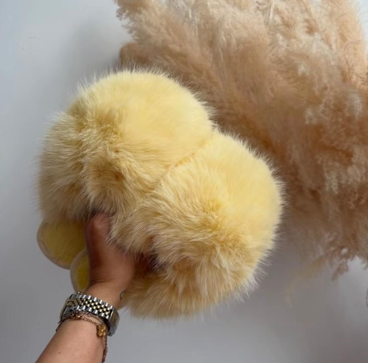 Queenie Extreme Faux Fur Slippers - Limited Edition Lemon
