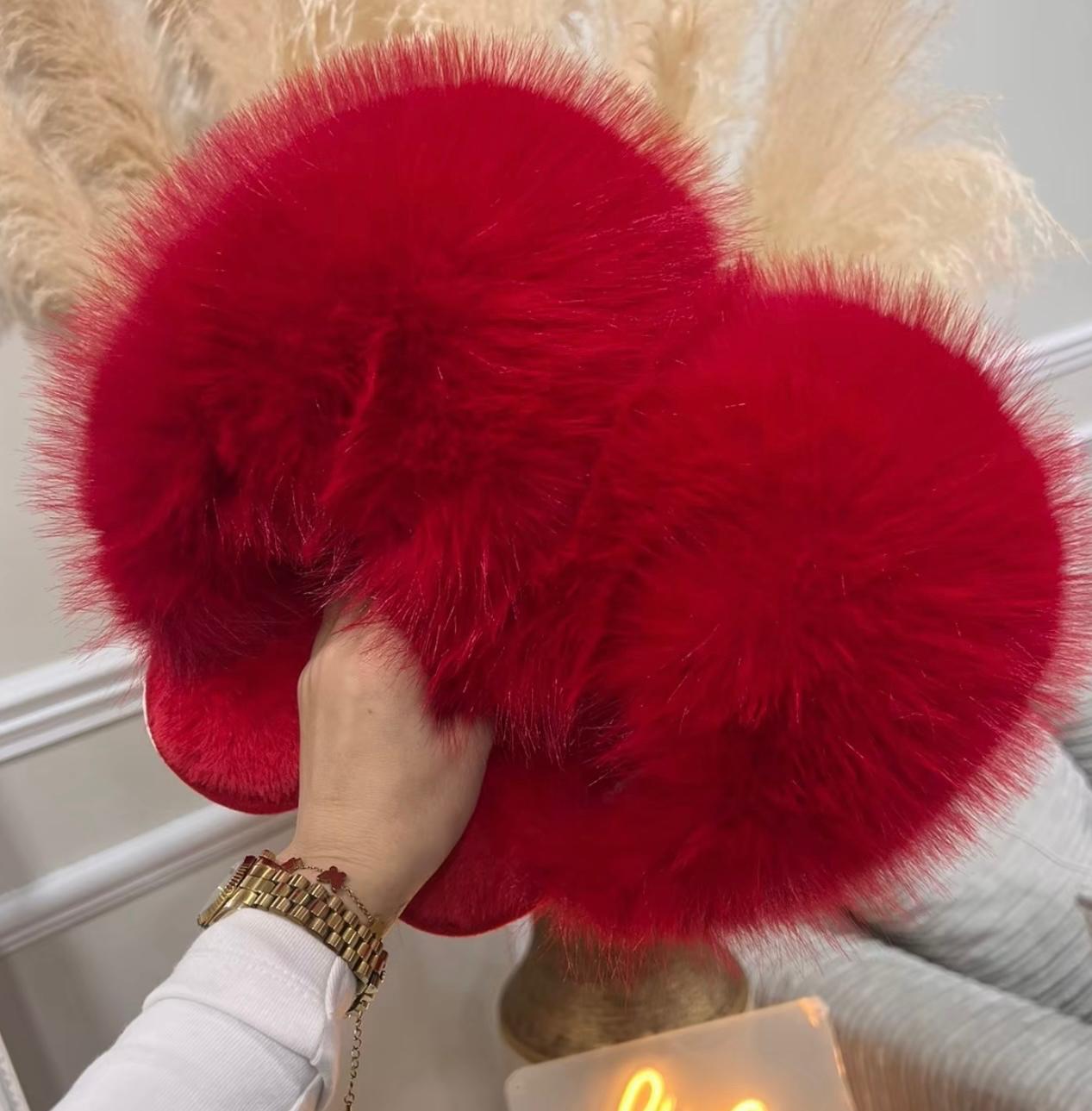 Queenie Extreme Faux Fur Slippers - Red