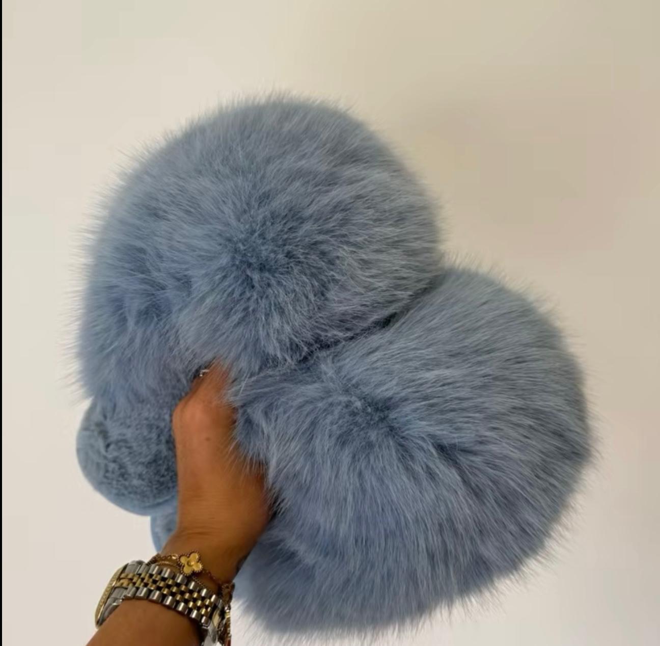 Queenie Extreme Faux Fur Slippers - Limited Edition Baby Blue
